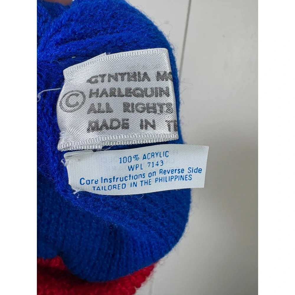 Vtg 1987 Cynthia M Harlequin Clown Toddler Knit Beanie Hat Kitsch Quirky Circus